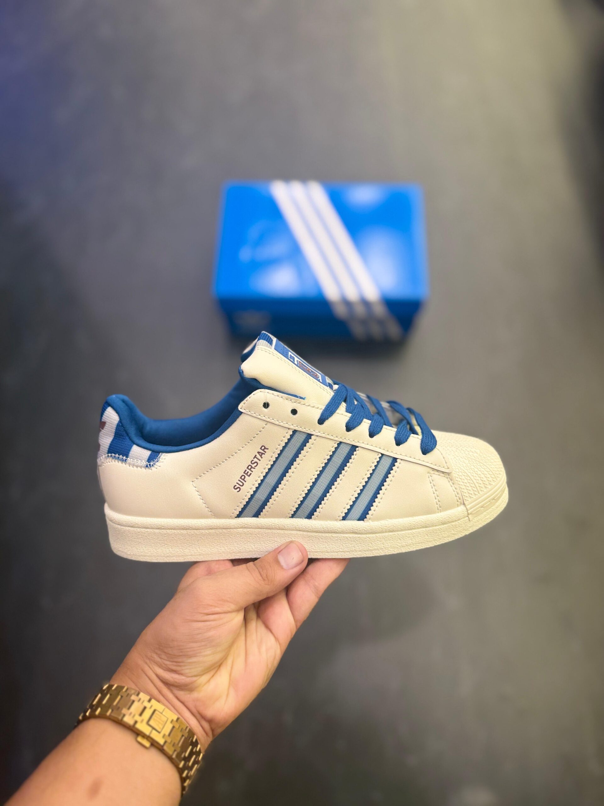 First Copy Adidas Superstar 19 White Blue 2025